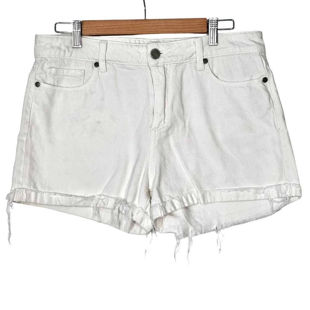 Paige Cuffed Raw Hem Jeans Shorts High-Rise White Denim‎ Women's Size 30